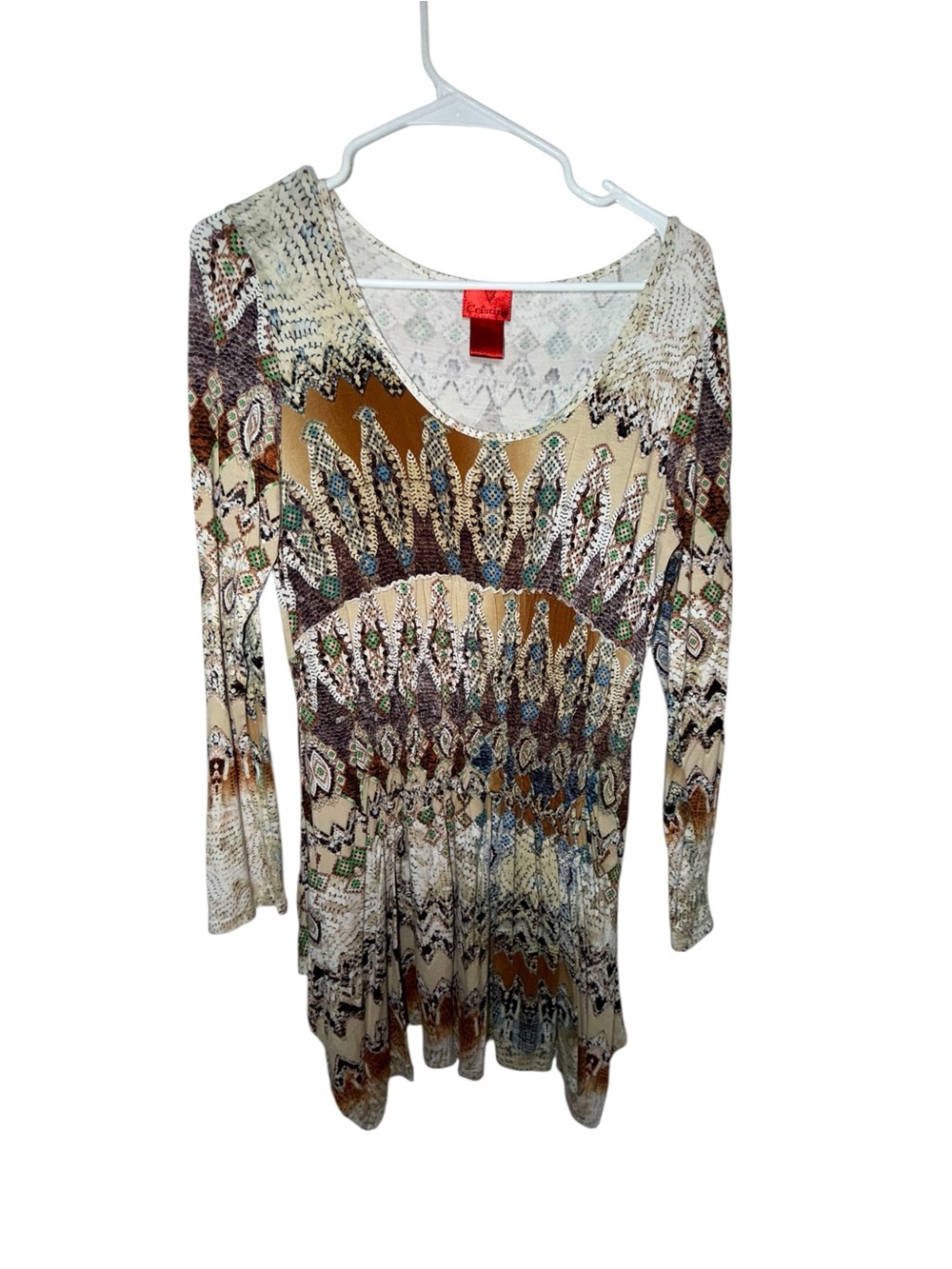 Cristina Y2K Boho Printed Long Sleeve Tunic Mini Dress Size L - Picture 2 of 6